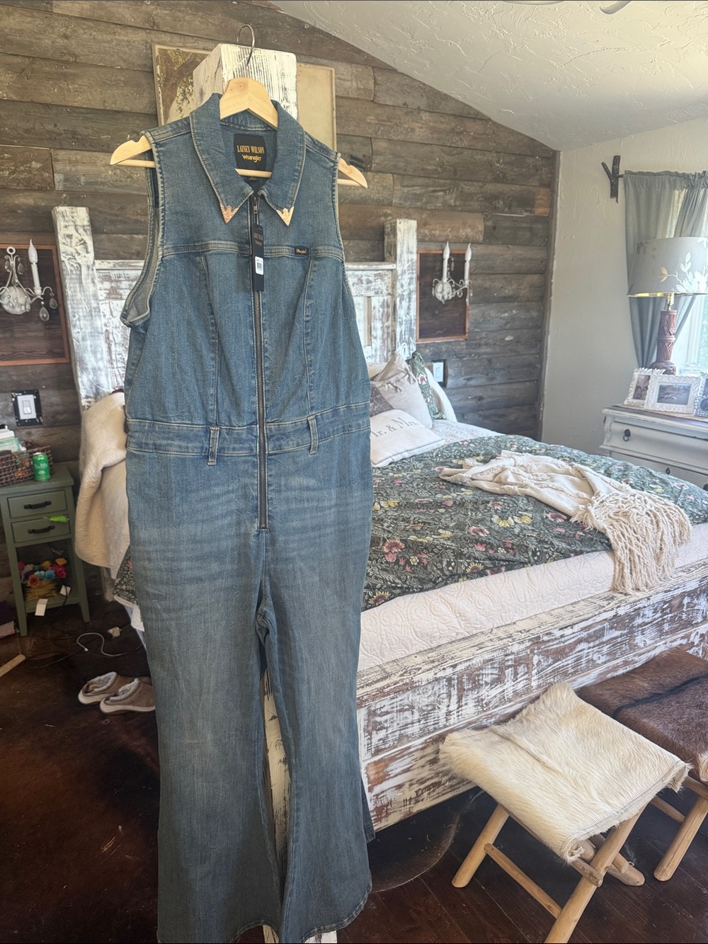 Wrangler Sleeveless Denim Jumpsuit Overalls in Medium Blue Wash